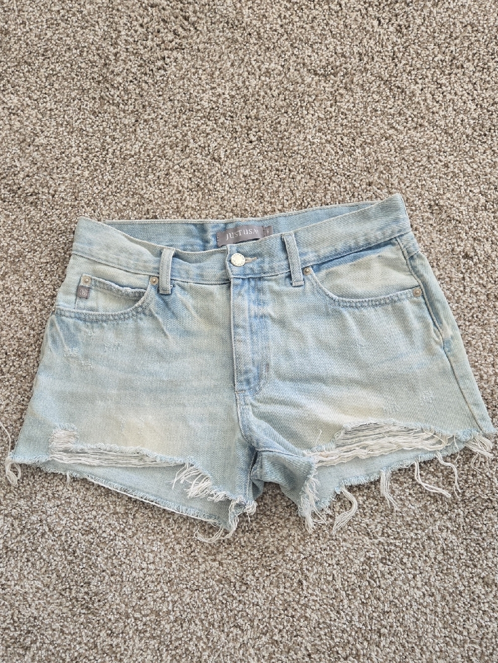 Just USA Faded Light Blue Distressed Denim Shorts